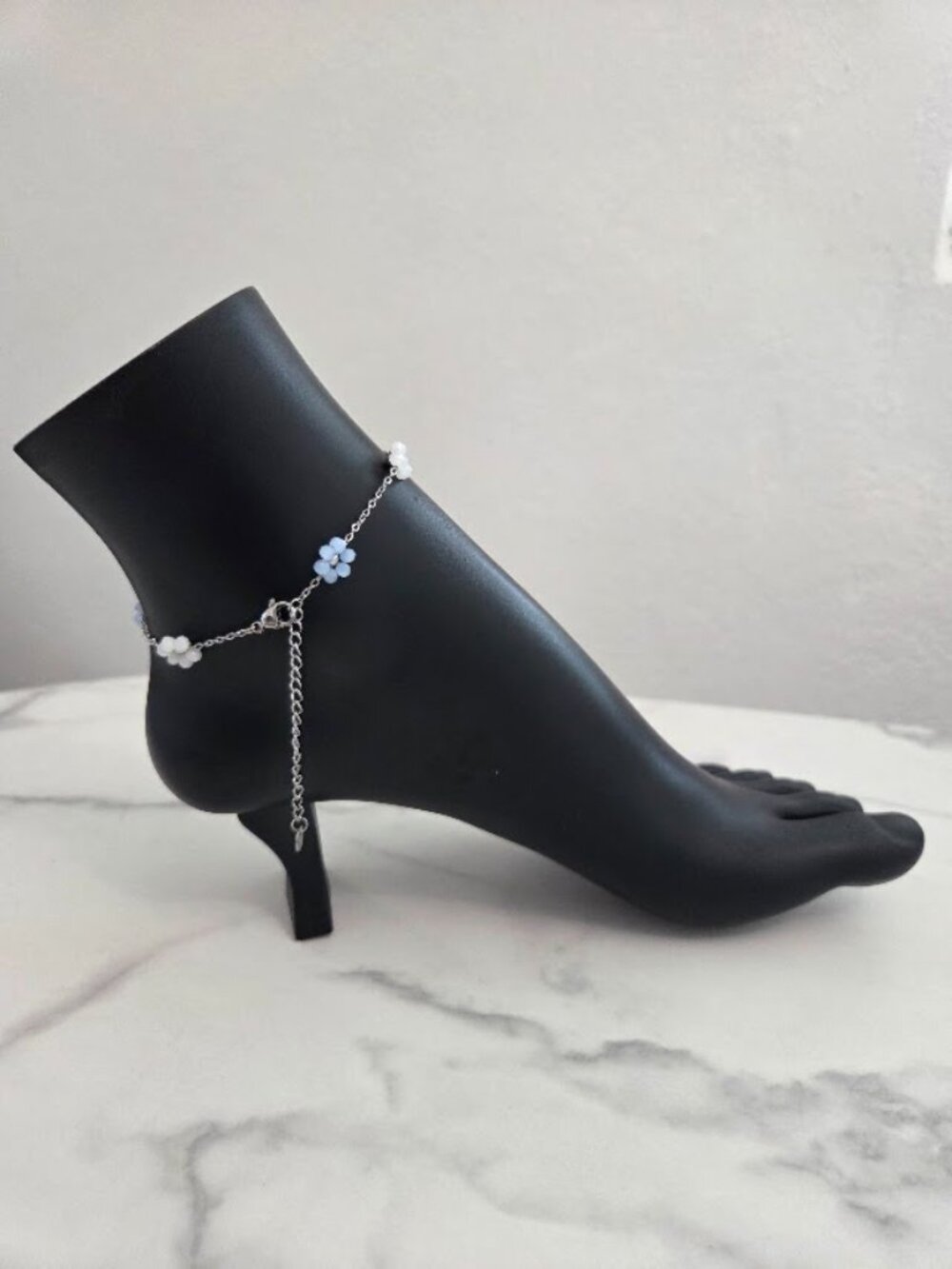 Dainty Pastel Flower Anklet Silver Tone Pink Blue Green Floral Ankle Bracelet - Picture 7 of 17